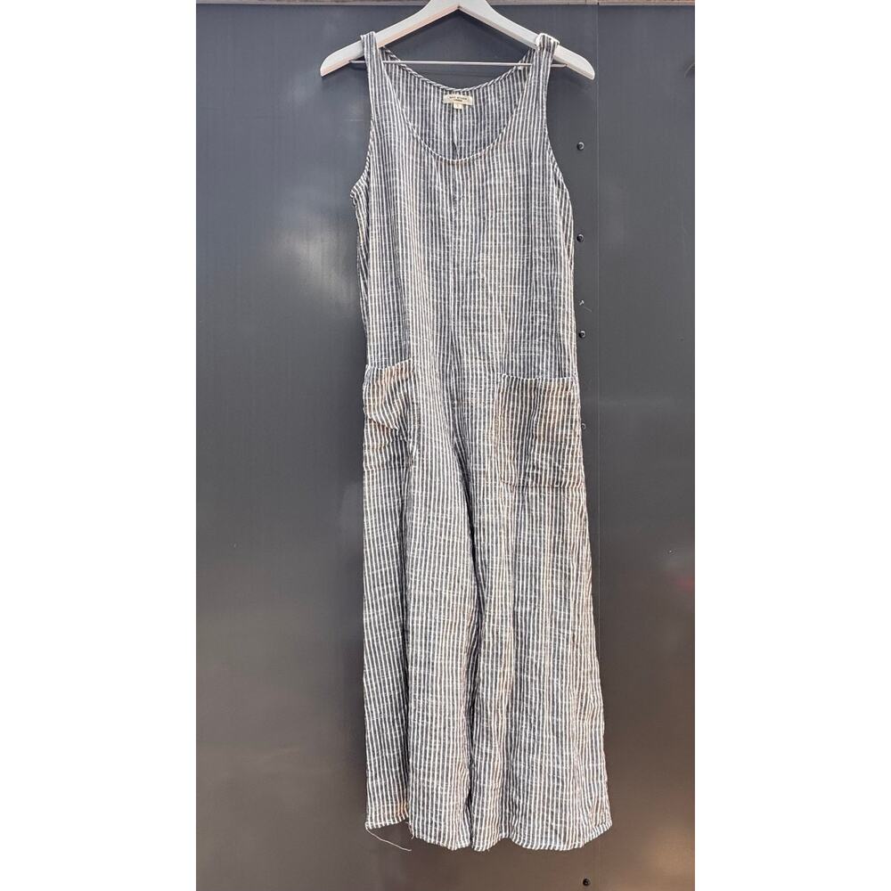 Max Studio London Striped Sleeveless Jumpsuit Women's Large Gray Wide Leg - Picture 4 of 9